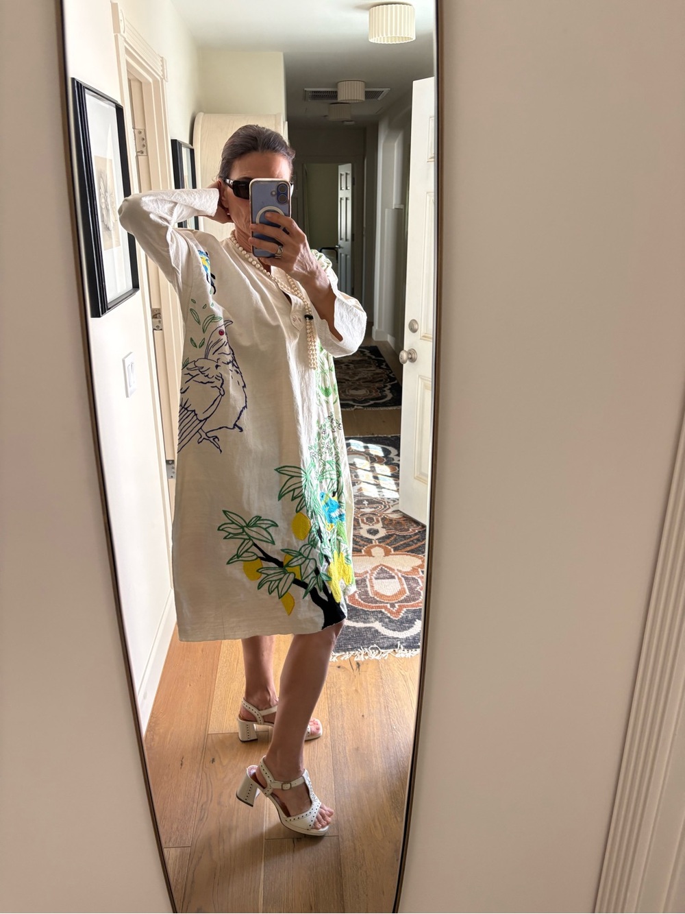 Kilometre Paris Luxury Hand Embroidered A Line  Kaftan Dress Botanical Bird
